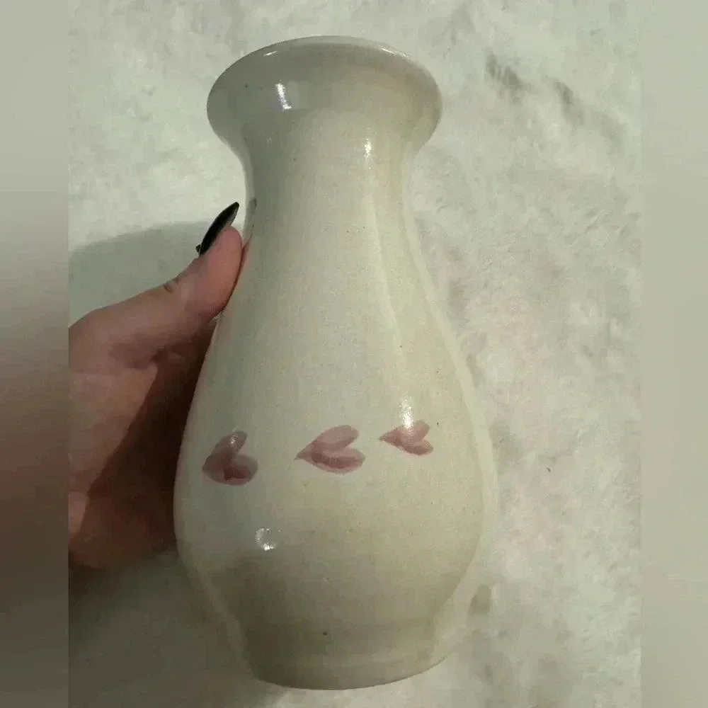 VTG Ceramic Pottery Flowers & Hearts Country Vase Cottagecore Glazed Grannycore - Picture 7 of 13